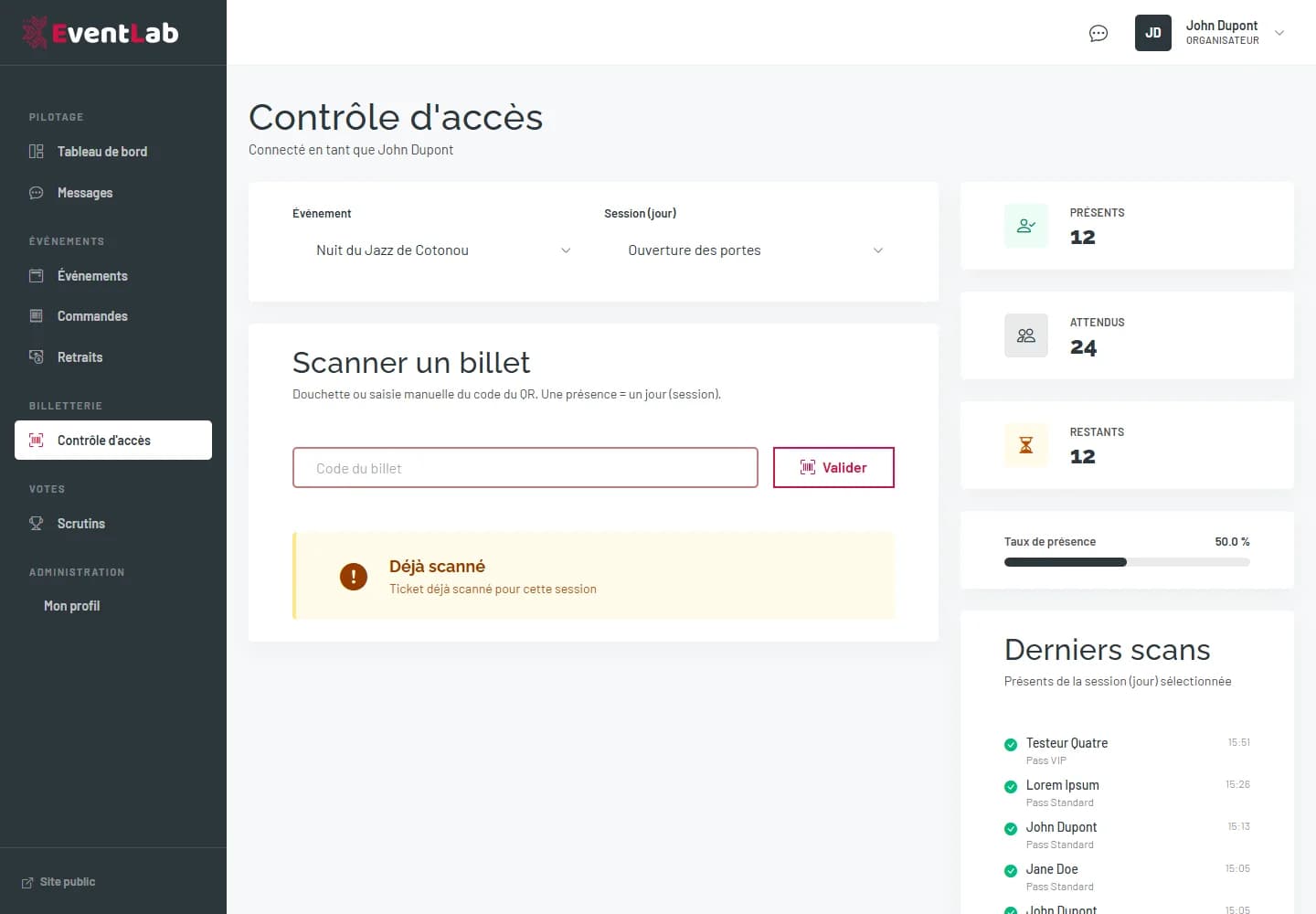 Résultat de scan orange Déjà scanné